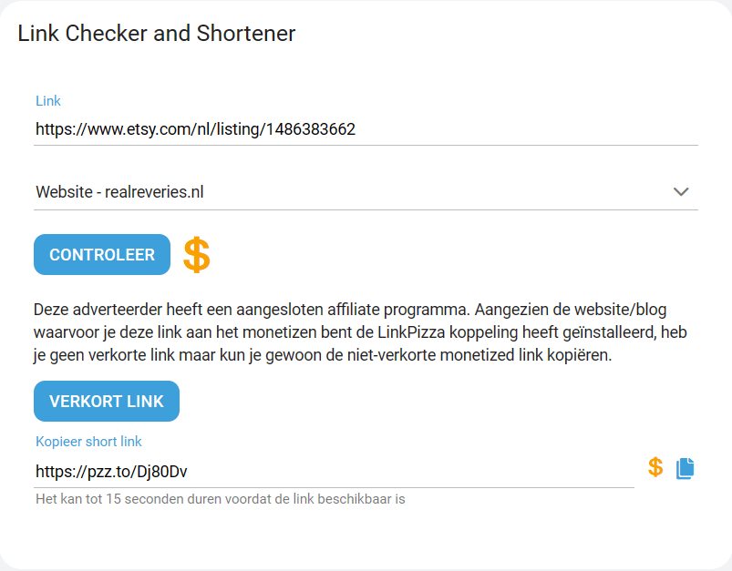 Link Checker en Shortener om affiliate links te maken.